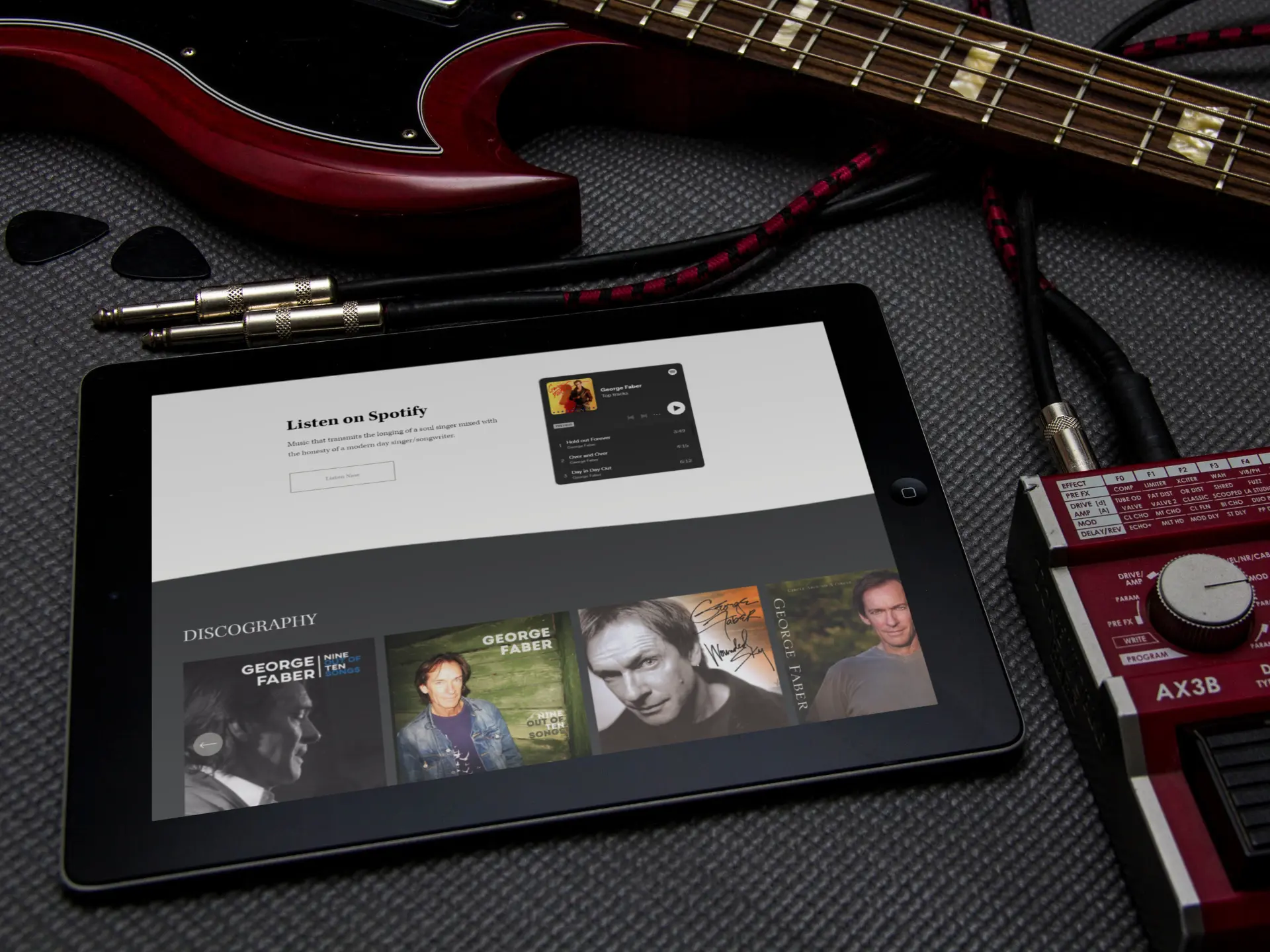 Musician website on a tablet