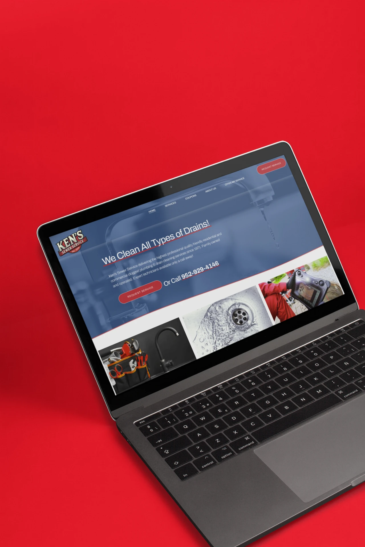 Sewer service website on a MacBook Pro