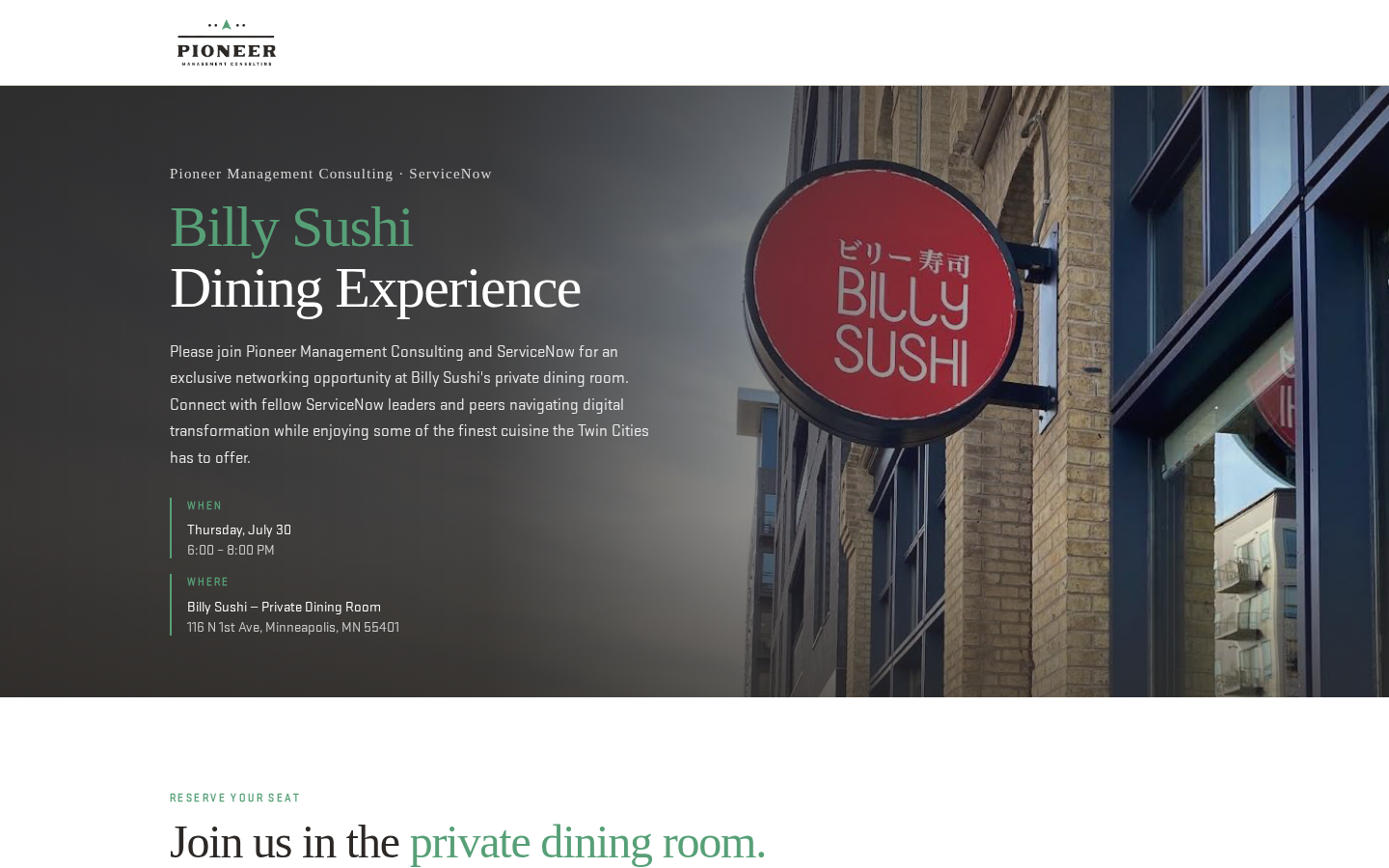 Billy Sushi Private Dining Experience interface