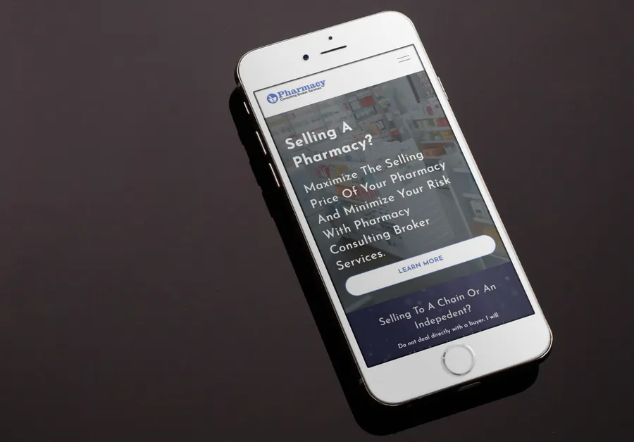 Pharmacy consulting website on an iPhone