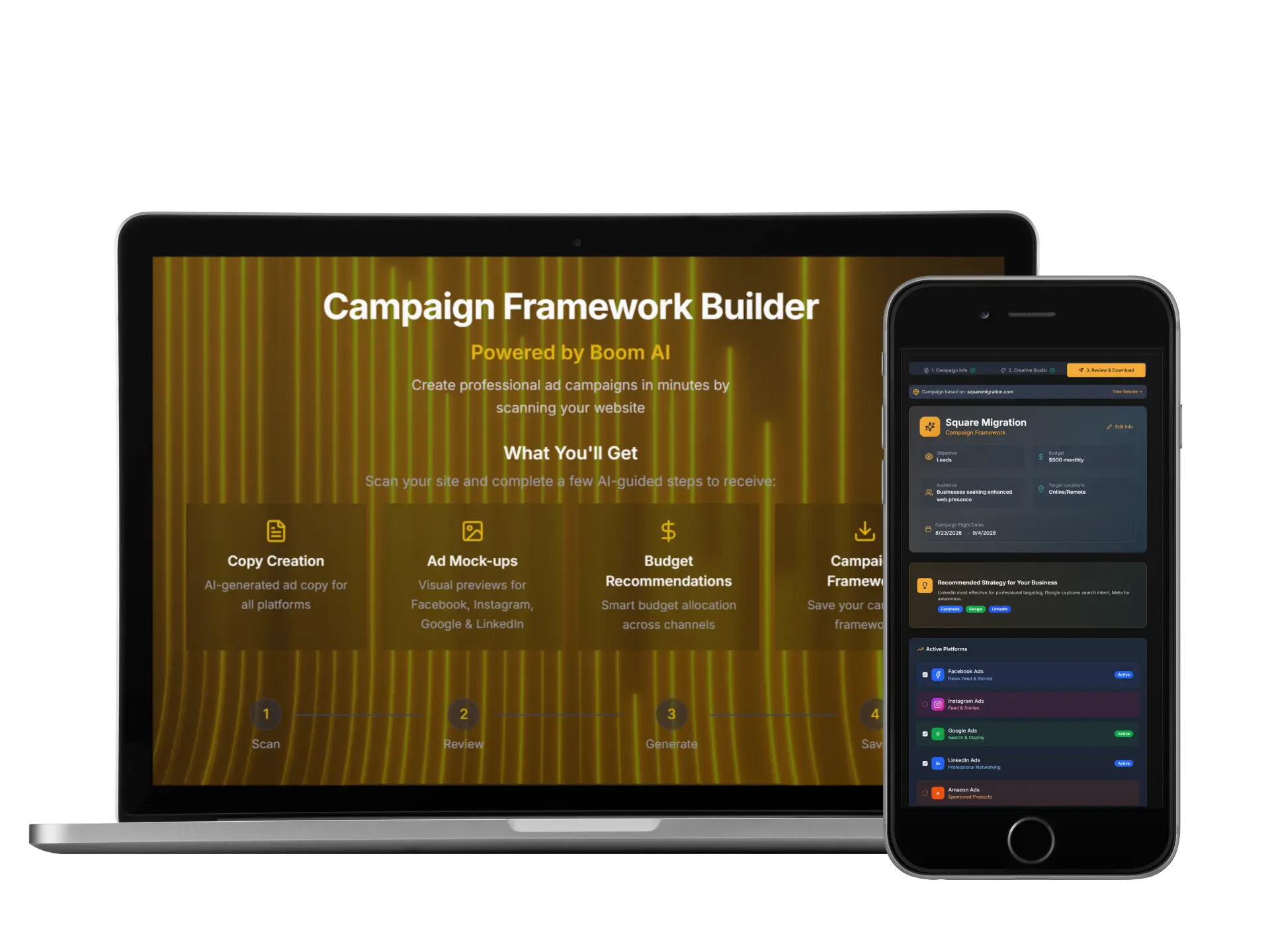 Campaign Framework Builder shown on desktop and mobile